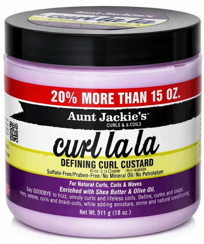Aunt Jackie’s Curl La La Defining Curl Custard 511g (18oz) – Curl Defining Cream for Natural Curls, Coils & Waves – Anti-Frizz with Shea Butter & Olive Oil
