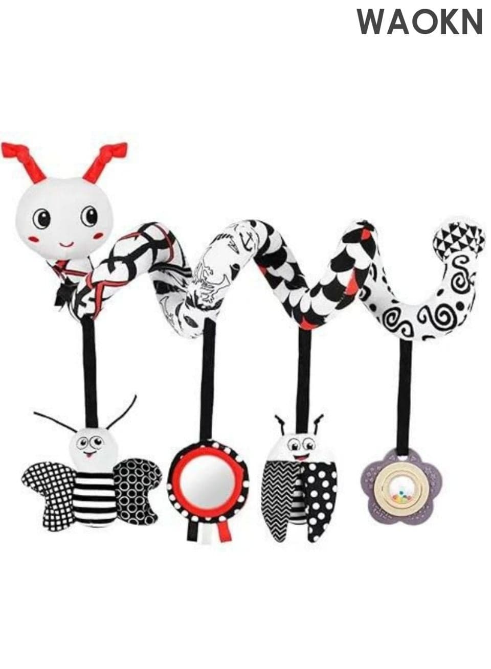Bug Car Seat Toys for Babies , 0-6 Months Pram Toys Stroller Activity Black White Baby Spiral Plush Toys , Newborn High Contrast Sensory Carseat Toys with 4 Pendants Hanging Boys Girls Gift , unisex .