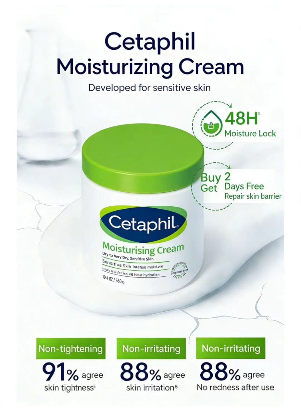 Cetaphil White Moisturising Cream 550g - Non-Irritating Formula for Dry & Sensitive Skin
