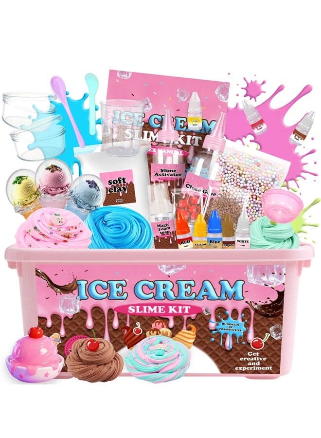 Slime Making Kit for Kids 8+ - DIY Sensory Slime Toys Set with Bubble Tea Charms, Glow Powder & Multiple Containers - Fluffy Cloud Butter Slime Gifts for Party Favors & Birthdays