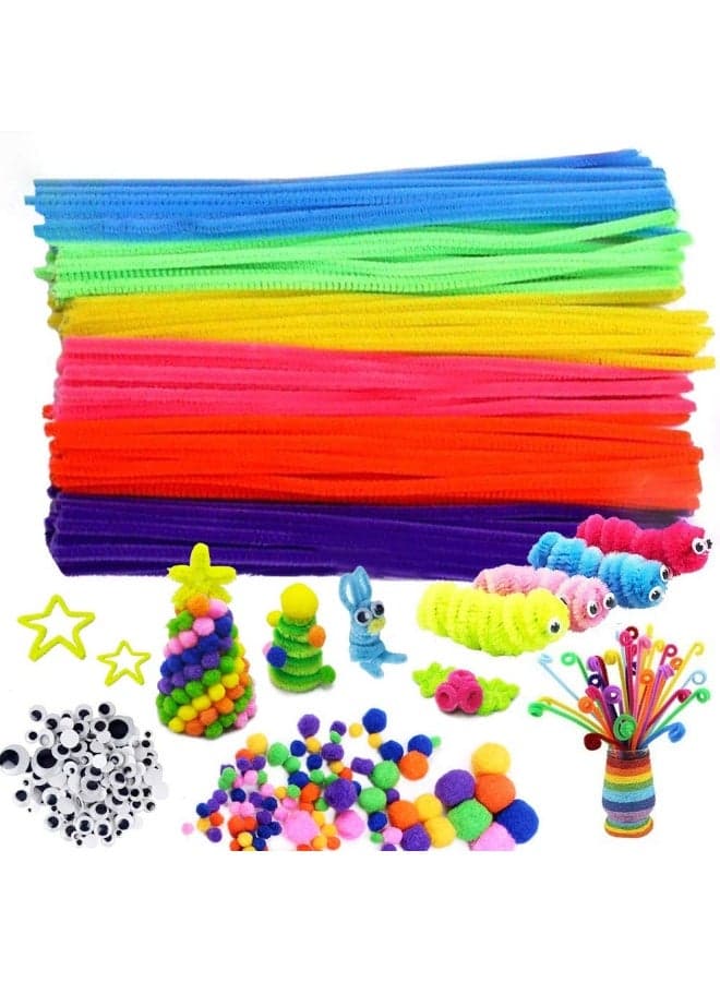 500 Pcs Pipe Cleaners Craft Supplies, Including 100 Pcs Pipe Cleaners 200 Pcs Pom Poms Arts and Crafts 200 Pcs Wiggle Googly Eyes Self Adhesive