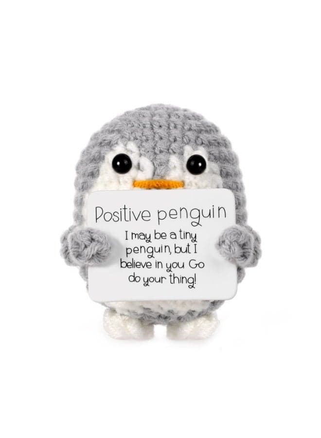 Mini Funny Positive Penguin, Cute Potato 2.6 Inch Knitted Penguin Toy with Positive Card Positive Penguin Crochet Doll Cheering Gift for Graduation Family Friend Encouragement Party Decoration(Gray)