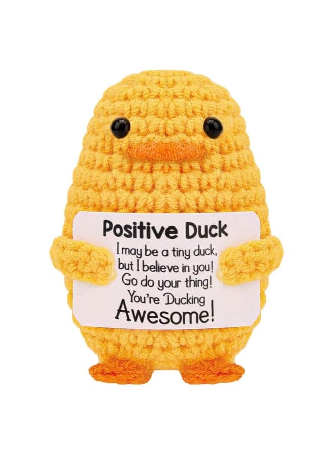 Stocking Stuffers for Women Men Teens Christmas Essentials White Elephant Gifts Inspirational Crochet Duck Anniversary Cute Handmade Knitted Duck Toy with Positive Card Cheering I Love You Gift