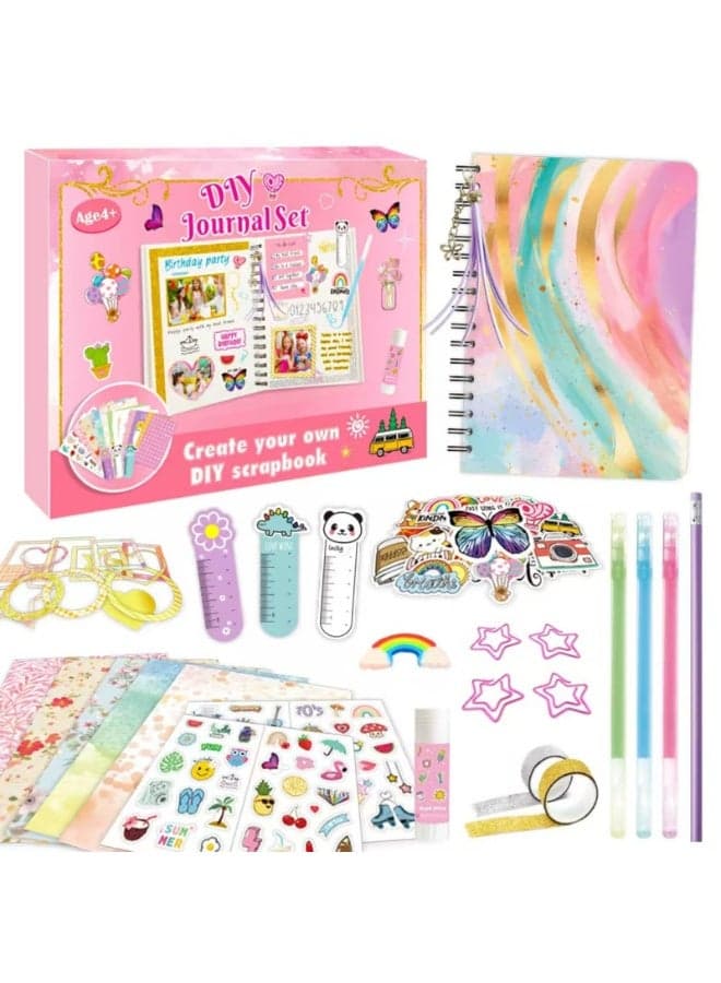 Toys for Ages 4-14 Girls Gifts: DIY Journal Kit for Tween Teen Girls 4 5 6 7 8 9 10 11 12 13 14 Year Old - Scrapbook & Diary Art Crafts Kit, Journaling Art Crafts Kit, Birthday Gifts for Kids Age4+