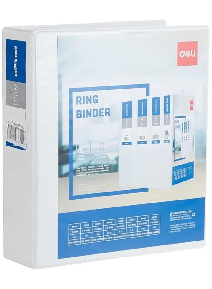 Deli 5616N 2-Inch 2D White Ring Binder – A4 Size – Durable Office File