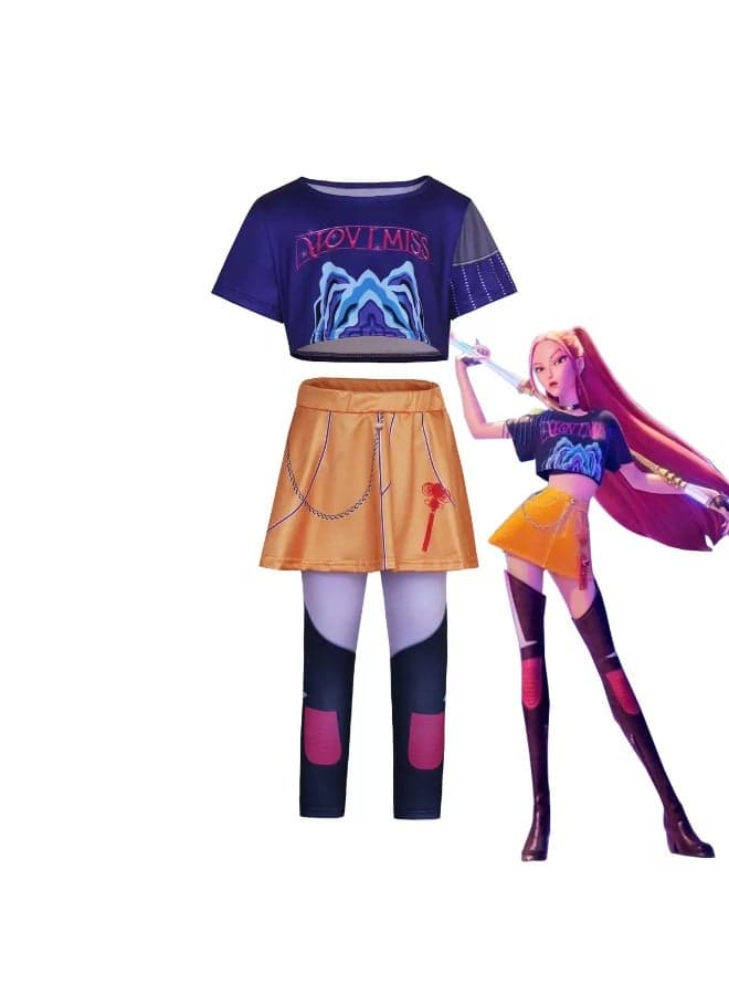Halloween K-POP Demon Hunters Team Cosplay Costume, Mira Anime Costume - (Top + Skirt Pants) 130 cm for Girls, Birthday Gifts