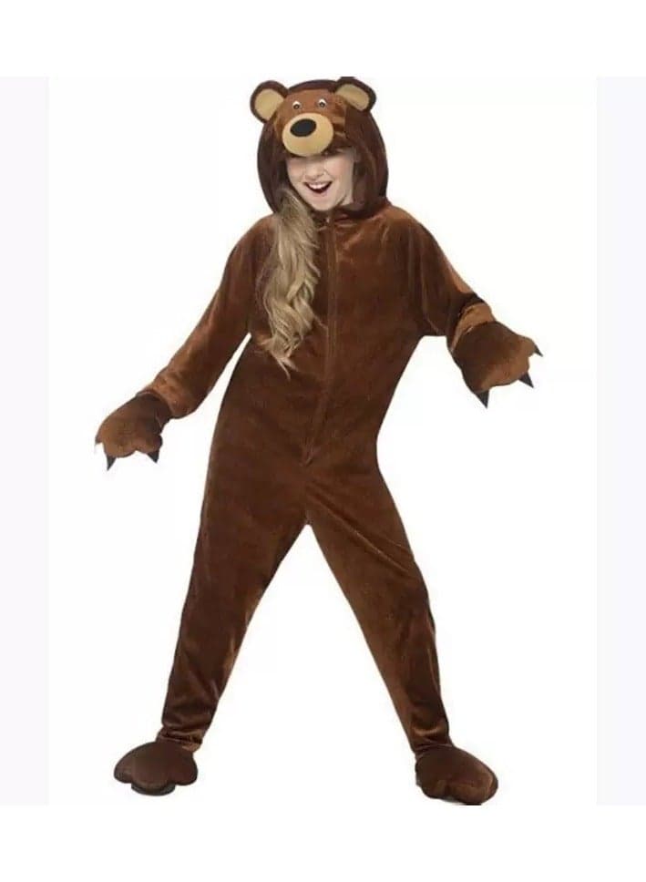 Boys and Girls Animal Brown Bear Costume Set with Headpiece, Gloves, Foot Covers Jumpsuit, Paws Roaring Animal Outfit for Festival Party Stage Role-playing, suitable for Boys Girls Birthday Gift, Dress-Up, Halloween, Birthday Party Yellow Brown, XL Size