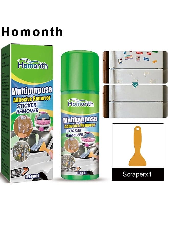Multipurpose Adhesive Remover, Sticker Remover Spray, Surface Safe Rapid Glue Remover With Scraper, Sticker Remover For Cars, Windows, Walls, Efficiently Remove Sticky Residues, Labels, Tape, Gum, Bandages, Adhesives, Wax 100ml