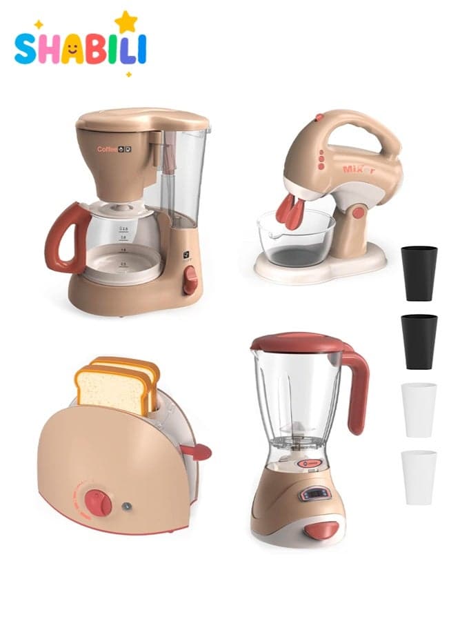 8-Piece Kitchen Appliance Toy Set for Kids 3+, Includes Coffee Machine, Juicer, Mixer and Bread Machine with Realistic Light & Sound, Birthday Gift for Boys & Girls, Educational Toys & Games, BPA-Free, Pretend Play