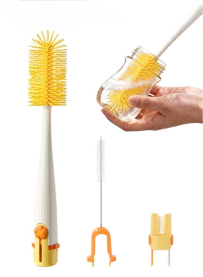 Baby Bottle Cleaning Brush Set, 5-in-1 Multi-Function Silicone Cleaning Brushes, including Silicone Bottle Brush, Straw Brush, U-Shaped Cup Brush, and Gap Brush, Portable Travel Bottle Cleaning Brushes
