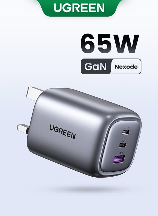 Nexode 65W USB C Charger 3 Ports Foldable GaN Laptop Charger Type C Fast Wall Charger Plug Compatible With MacBook Pro Air HP Dell Lenovo iPad Pro Air iPhone 16 15 Pro Max Galaxy S24 23 Apple Watch S10 65W 2C1A