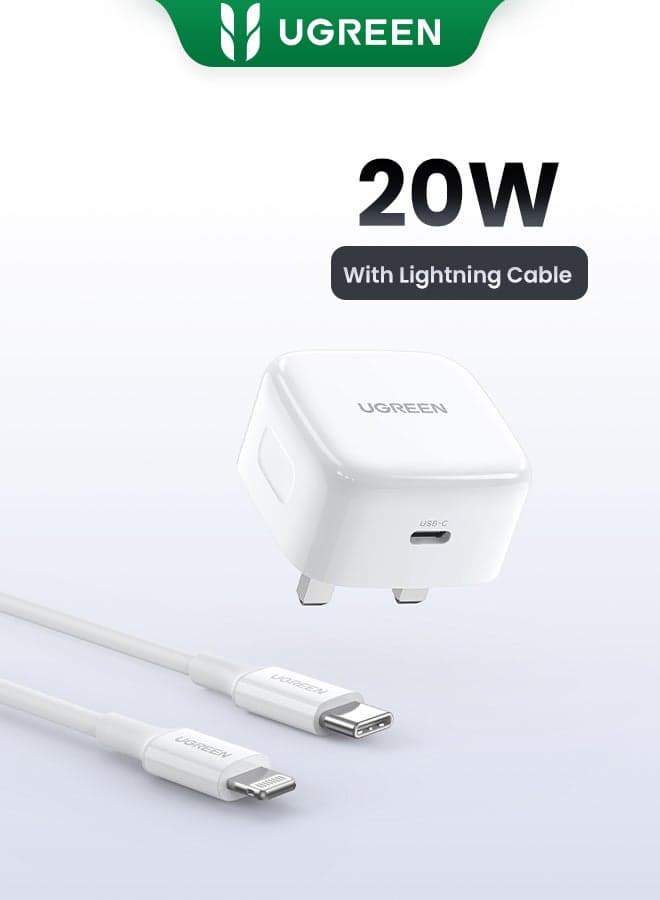 USB C iPhone Charger with 1M Lightning Cable, Fast Charging Type-C Wall Plug Compatible with iPhone 14/14 Pro/14 Pro Max/14 Plus, 13/12/11/XS, iPad Mini 6/Pro – White White with Lightning cable