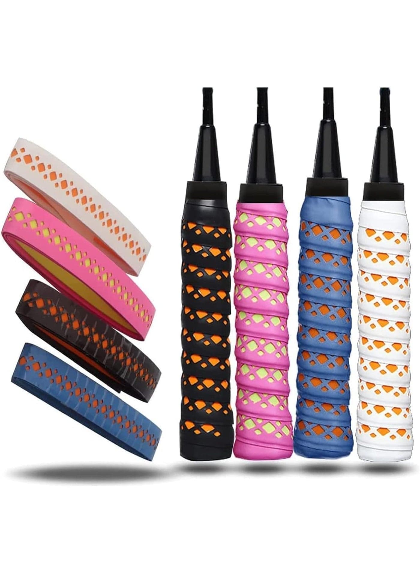 Tennis Racket Grip Tape, Precut and Dry Feel Tennis Grip, Anti Slip & Quick-Dry Grip Tape, Perforated Super Absorbent Tennis Overgrip for High Performance (4 Grips)