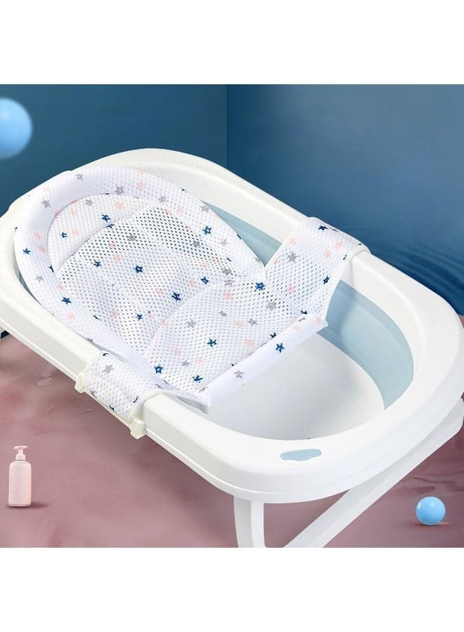 Baby bath mesh sling,3 adjustable buckles,quick dry foldable support net for 0 to 3 months newborn bathtub use no tub included