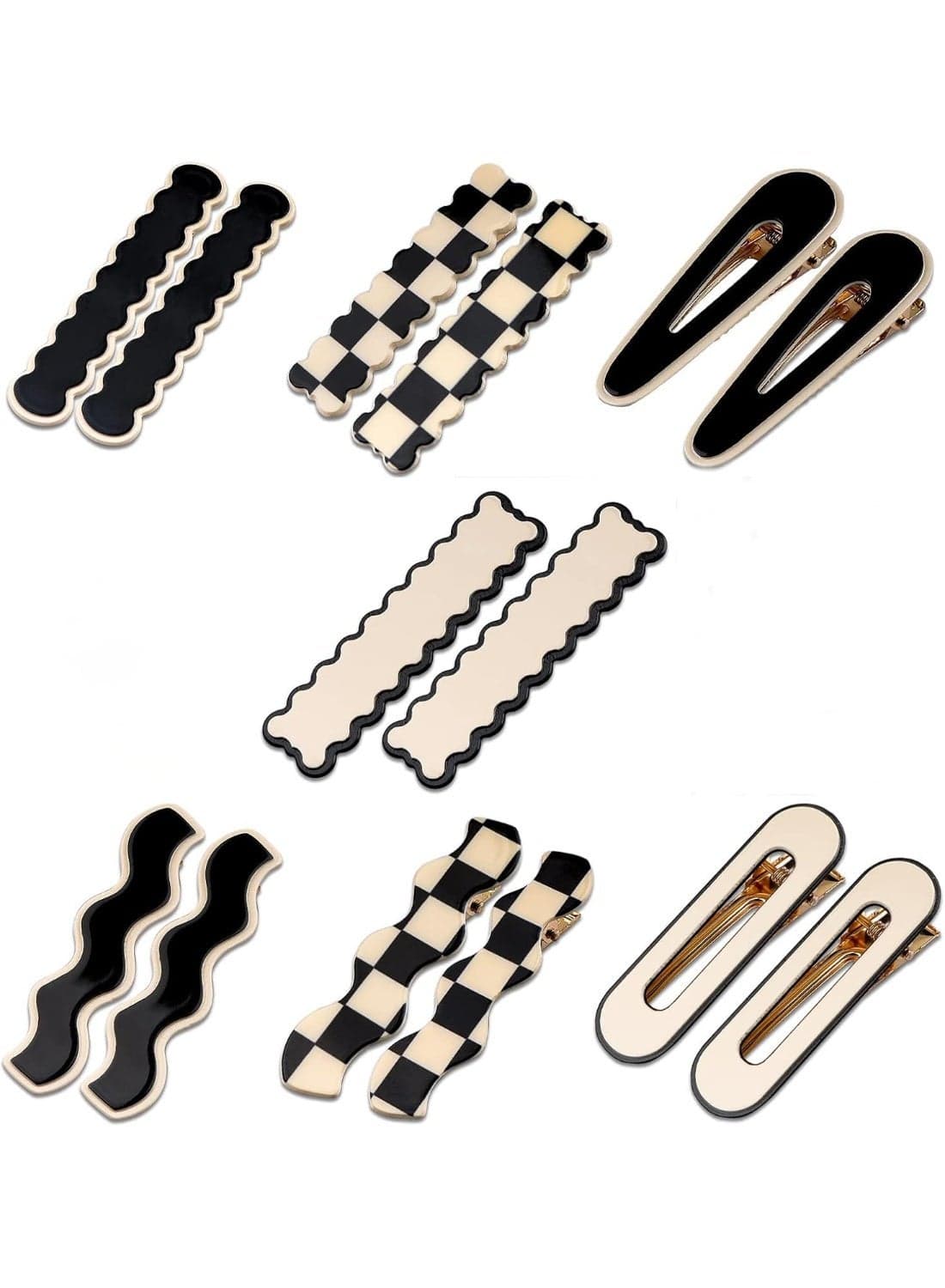 14 PCS No Bend Hair Clips, Black & White Checker Hair Barrettes, No Crease Duckbill Hairpins, Geometric Wave Styling Clips, Minimalist Hair Accessories for Women & Girls