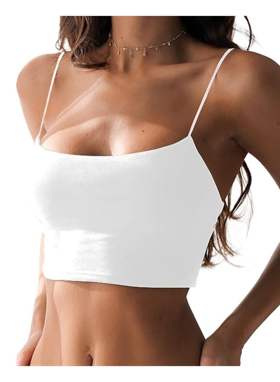 Women’s Sexy Spaghetti Strap Camisole, Y2K Tube Slim Fitted Yoga Cami Crop Top, Basic Tank Top, S