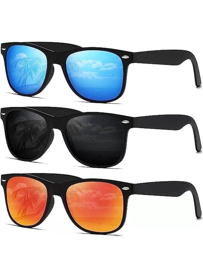 Polarized Sunglasses for Men and Women, Matte Finish Sun Glasses for Driving Fishing, Color Mirror Lens, UV Blocking (3 Pack)