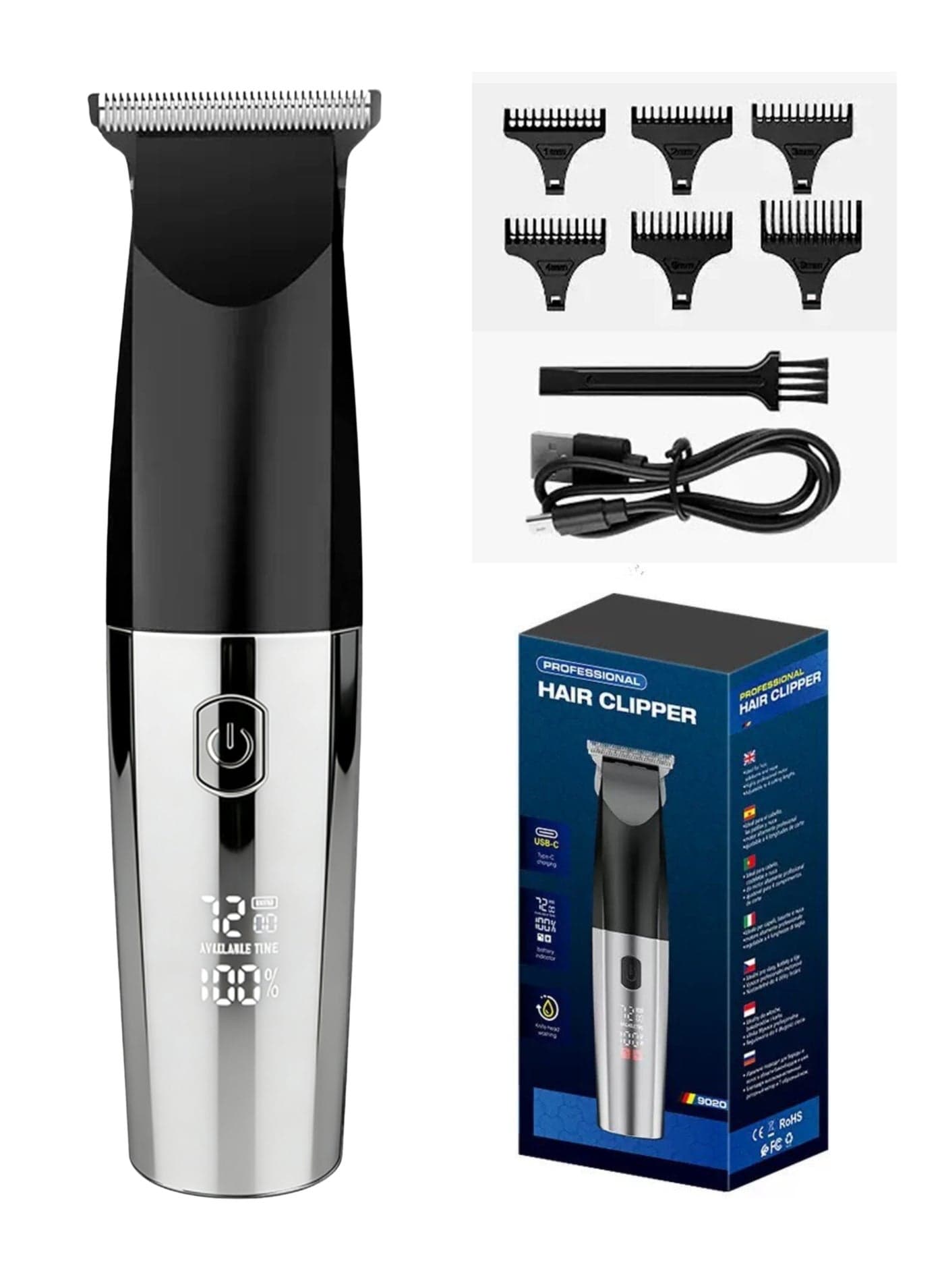 Electric Hair Trimmers for Men,Professional Hair Clipper,Shaving Machine for Men,hair cutting machine ,Rechargeable Body Hair Shaver, Cutter Head Washable Beard Trimmer,Silver