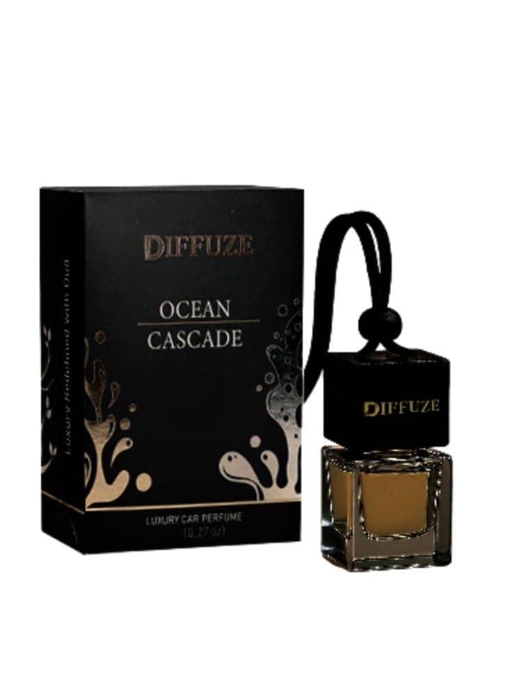 DIFFUZE Premium Car Hanging Air Freshener Pod with Wooden Lid - Luxury Car Perfume with Essential Oil | Ocean Cascade Scent | Long Lasting Car Air Freshener | Best Gift For Car Lovers | 08 ML