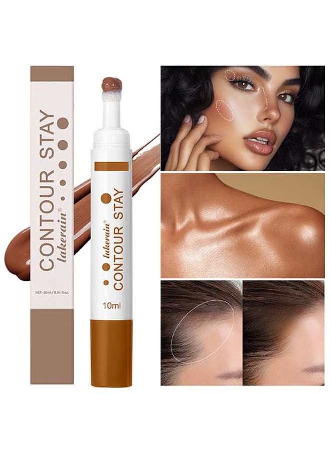Contour Stay, Liquid Contour Pen, Rotatable Face Bronzer Contouring Makeup, Buildable Matte Color, Blendable, Lightweight Formula, Lasting, Cream Contour with Cushion Head #3 Medium Cool