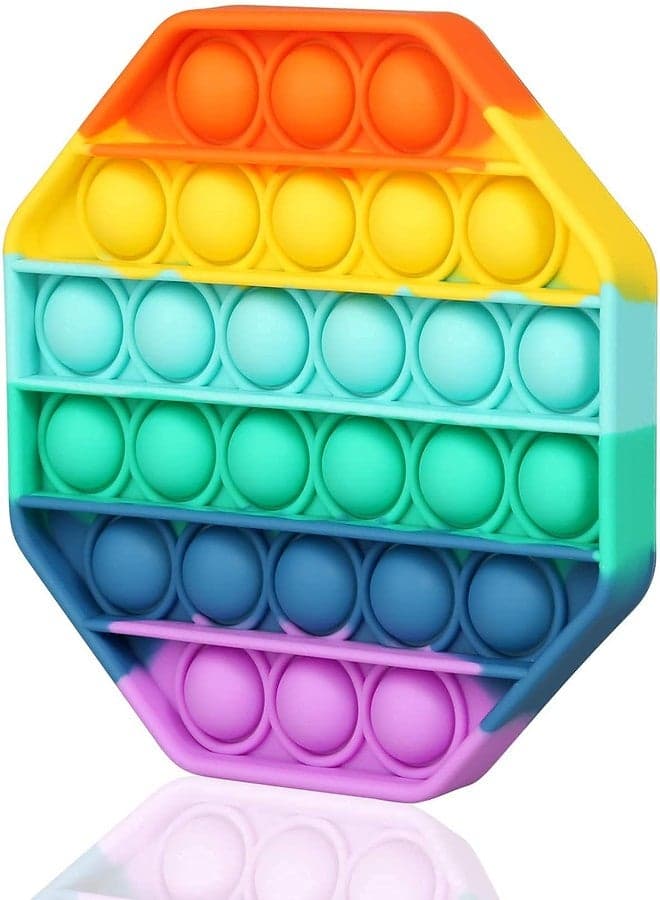 PRIMEFAIR Pop Push Pop Bubble Fidget Sensory Toy, Autism Special Needs Silicone Stress Relief Toy, Great Fidget Toy Sensory Toys (Rainbow Hexagon Blue