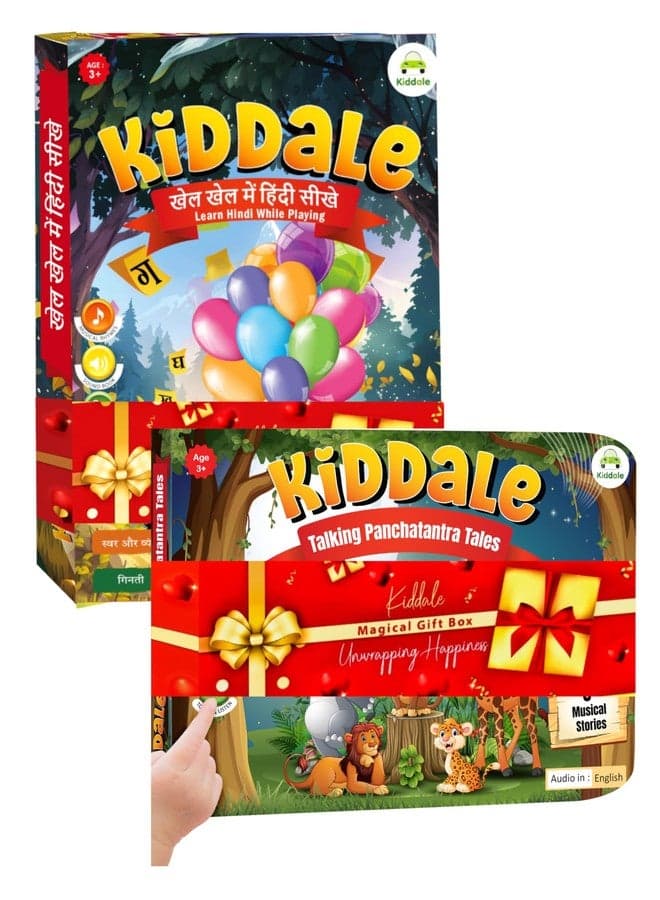 Kiddale Hindi & English Sound Books for Kids - Learn Hindi Alphabet (Varnamala) + English Panchatantra Stories - Musical, Interactive Learning Book Set