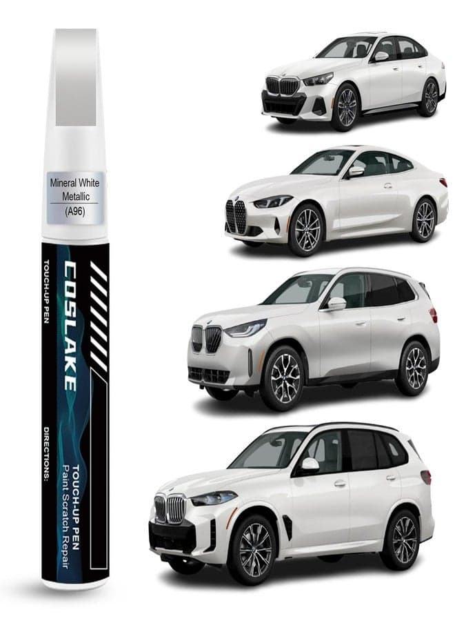 COSLAKE Car Touch Up Paint(Mineral White Metallic(A96)) for BMW, Car Paint Scratch Repair Kit, Quick & Easy Solution to Repair, 2 in 1 Scratch Remover Pen with Color-Matched
