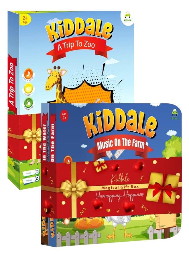 Kiddale 3-Pack Kids Book Set - 1 Intelligent, Musical Sensory Book For Kids(Trip To The Zoo) + 2 Non-Sound Board Books (Ripple In The Water, Music On The Farm), Multicolor
