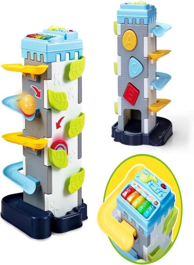 Samtop 4-in-1 Baby Ball Tower Toy with Music & Lights - Learning & Activity Toy for Toddlers (1-3 Years) - Color Recognition, Shape Sorter & Ball Drop Fun