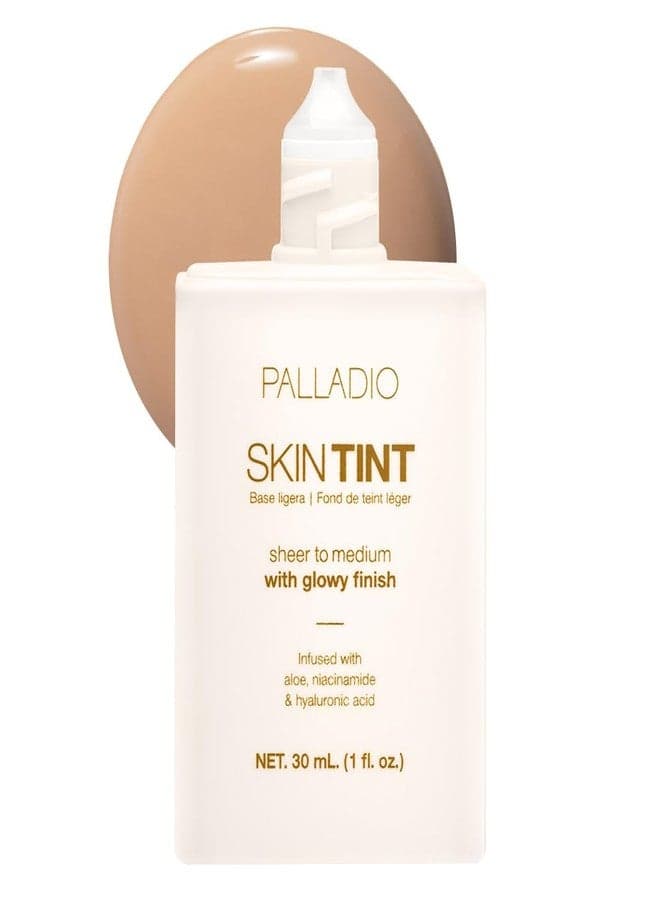 Palladio Skin Tint with Aloe, Niacinamide and Hyaluronic Acid, Sheer to Medium Coverage, Glowy Finish, Brightening and Blurring Lightweight Foundation Makeup (Medium Sand)