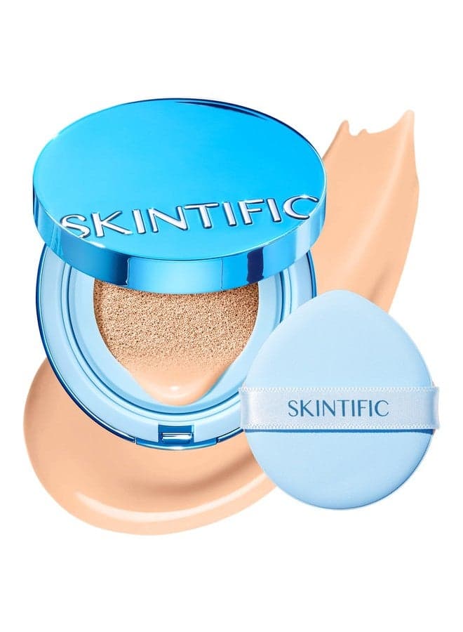 SKINTIFIC Velvet Matte Cushion Foundation Blue #02 Ivory| Full Coverage,12H Oil Control,Ideal for Oily & Combination Skin,Waterproof,Long-Lasting, Lightweight, Hydrating,Transfer-Proof
