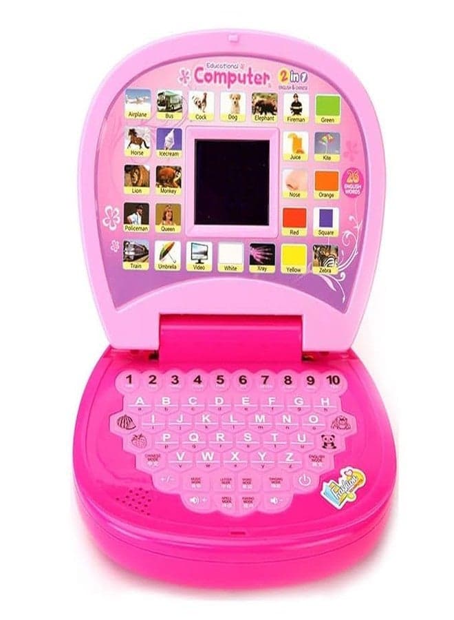 Educational Learning Laptop Computer Toy for Kids, Pink, English Alphabet, Numbers 1-10, LCD Screen