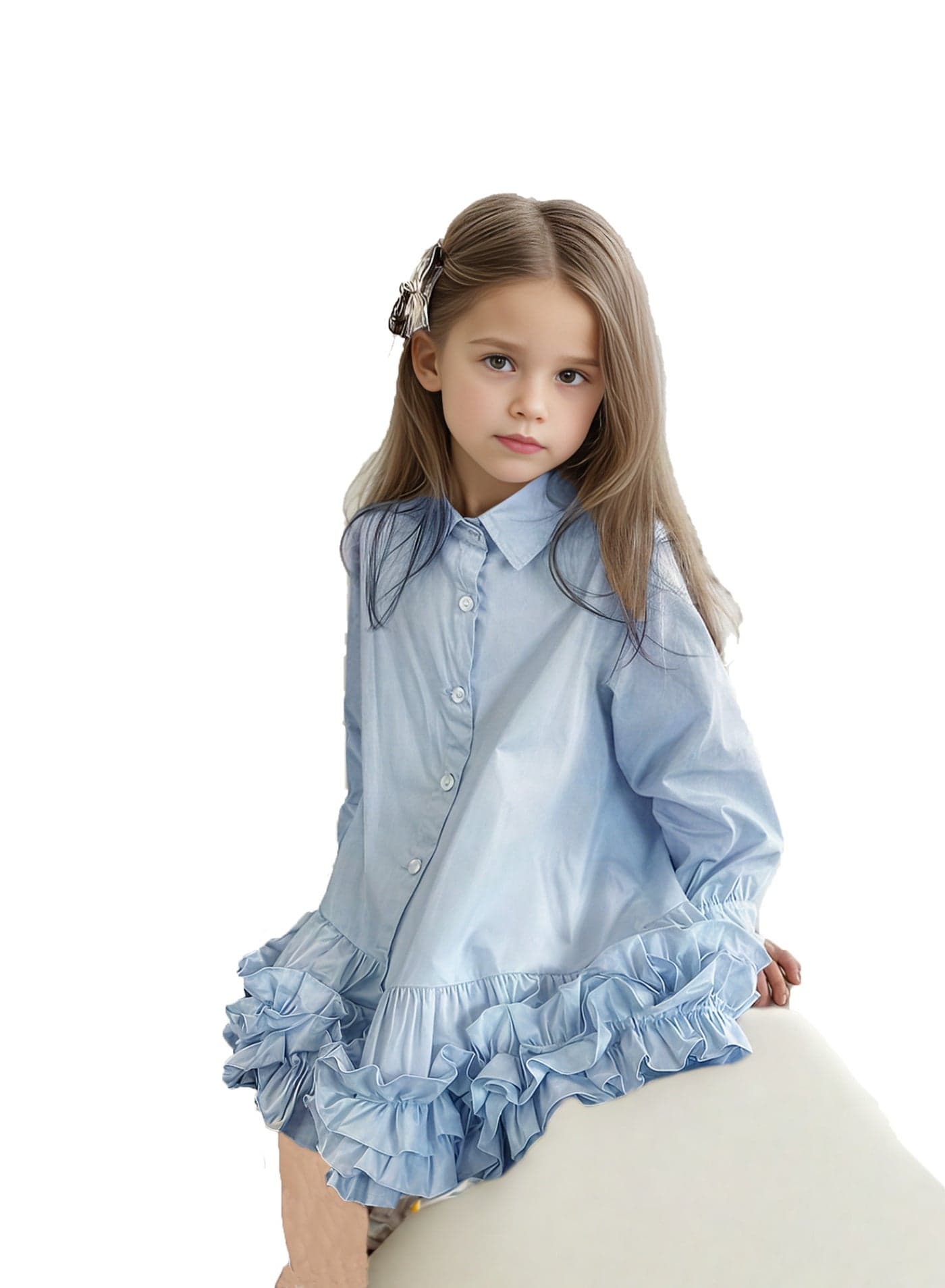 Girls Dress Long Sleeve Shirt Dress with ruffled hem