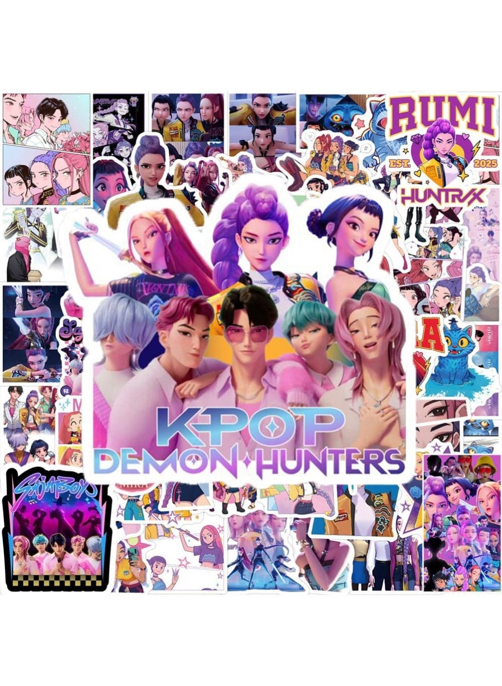 110Pcs Kpop Demon Movie Hunters Stickers, Rumi Mira Zoey Saja Boys Jinu, Vibrant Cartoon, Vinyl, Multi-purpose, Indoor, Irregular Sheet, Waterproof PVC, Reusable, Great Gift for Teens