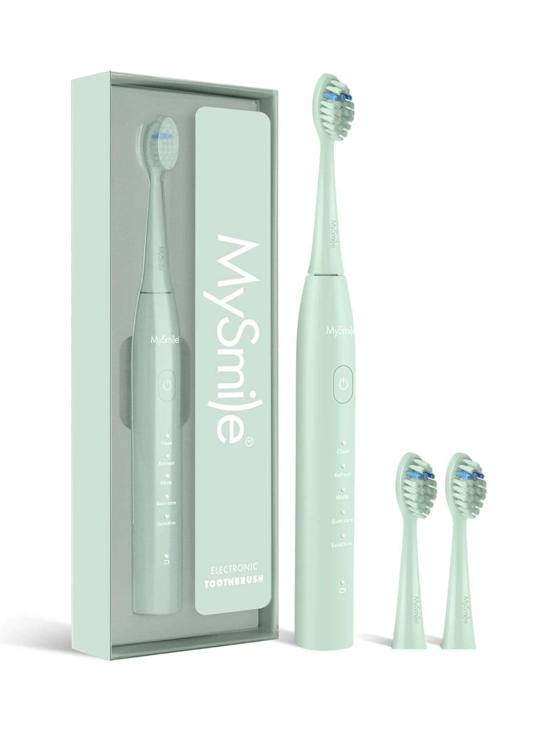 MySmile DY156 Electric Toothbrush for Adults, Rechargeable Sonic Battery Toothbrush Portable with 3 Brush Heads, 2 Mins 5 Modes Smart Timer, 45000VPM, One Charge for 60 Days (Green, M)
