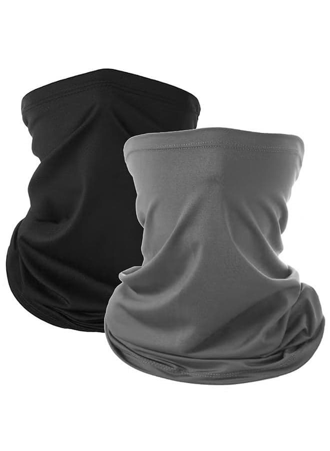 2 Pack Breathable Cooling Neck Gaiters, Ice Silk Face Shield Scarf, Multifunctional Headwear Bandana Face Cover,UV Protection Headband Scarf,Reusable Stretchy Balaclava (Black+Gray)