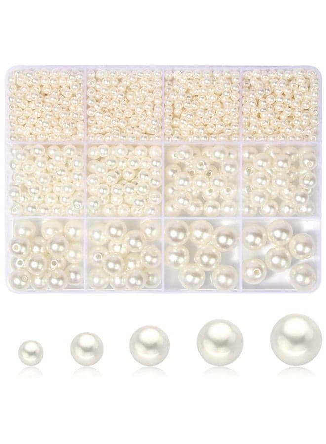 1228 Pcs Pearl Beads for Jewelry Making, 5 Size Round Pearls for Bracelets Making Kit Small Pearl Filler Beads with Hole for DIY Craft Necklace Earrings