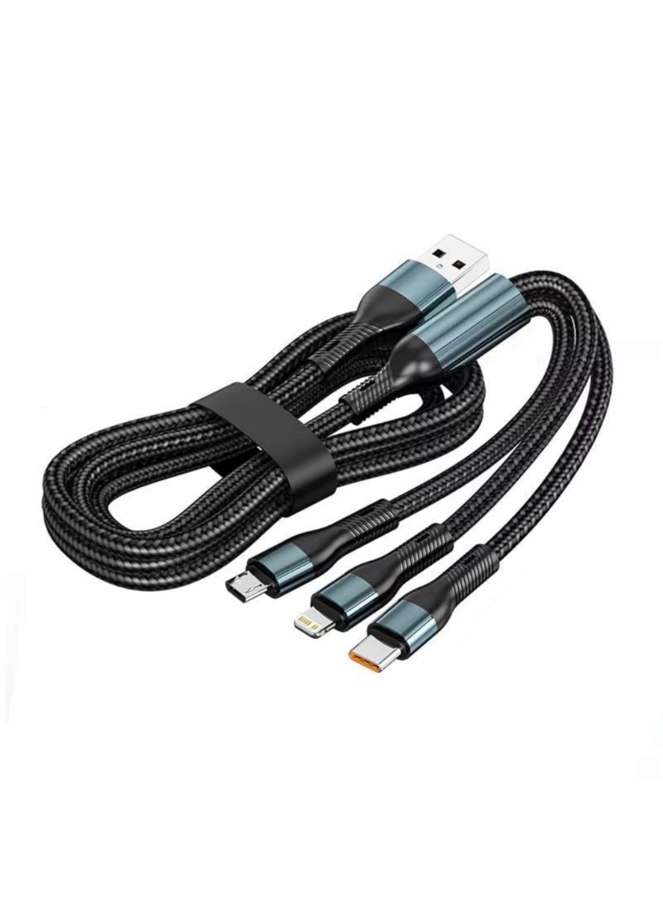 ORICO 3-in-1 Multi Charging Cable – USB to Lightning, Micro USB, Type-C Nylon Braided Normal Charging Cord for iPhone, Samsung, Xiaomi, Huawei & More (2m)