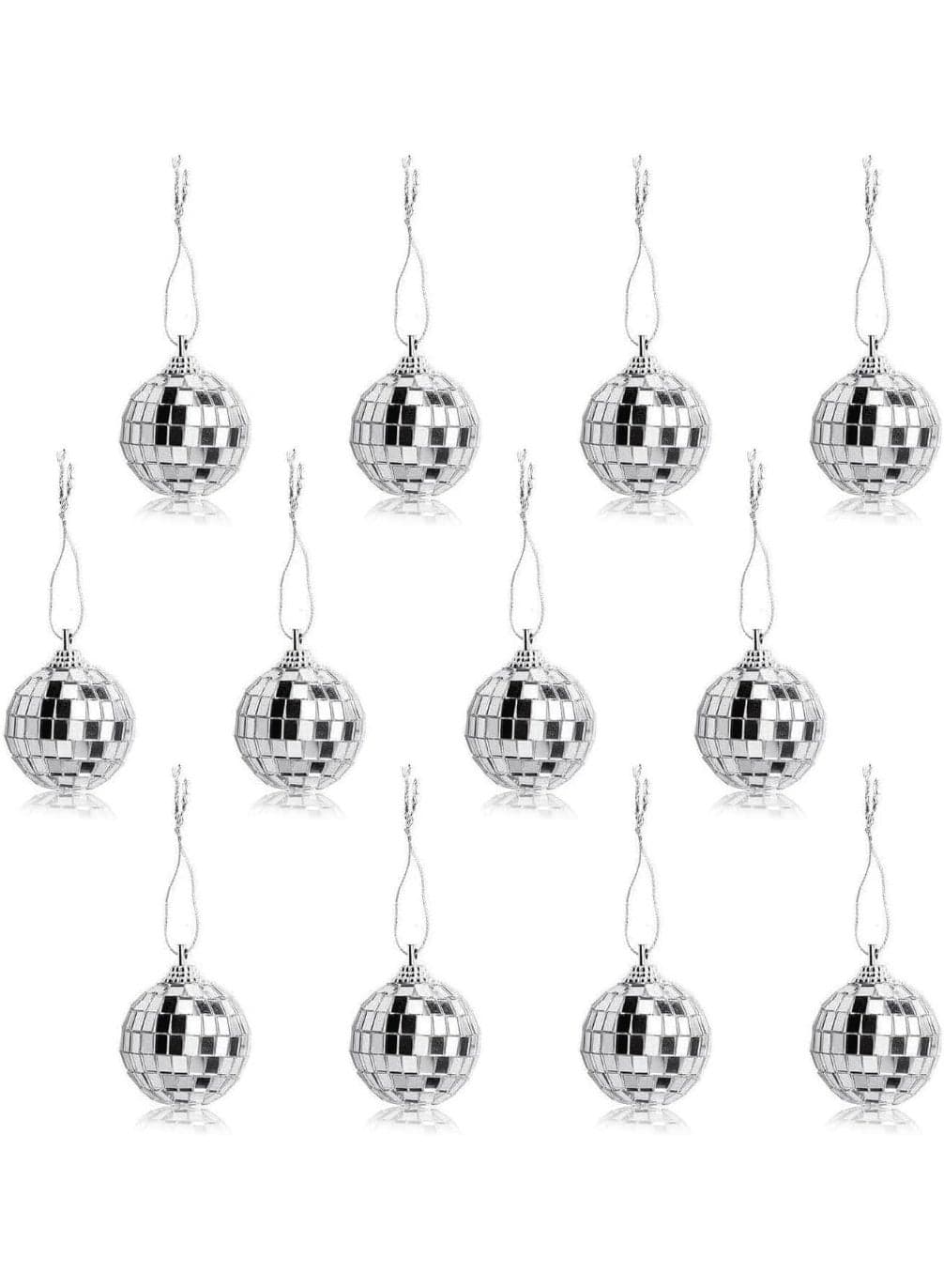 12 Pcs Silver Disco Mirror Ball for Party Decoration, Christmas Tree Wedding Birthday Party Ornaments(4CM)