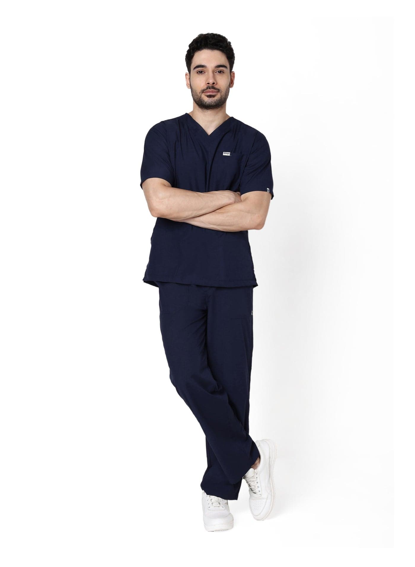Knya Scrub Suit for Men | 5 Pockets | V Neck Top & Bottom Set | Short Sleeves | Lightweight & Breathable | Hospital, Clinic & OT Wear | Medical Uniform | Scrubs for Male Doctors, Nurses & Dentists
