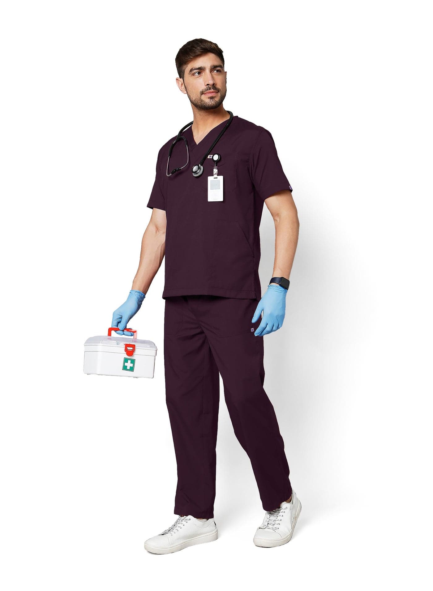 Knya Scrub Suit for Men | 5 Pockets | V Neck Top & Bottom Set | Short Sleeves | Lightweight & Breathable | Hospital, Clinic & OT Wear | Medical Uniform | Scrubs for Male Doctors, Nurses & Dentists