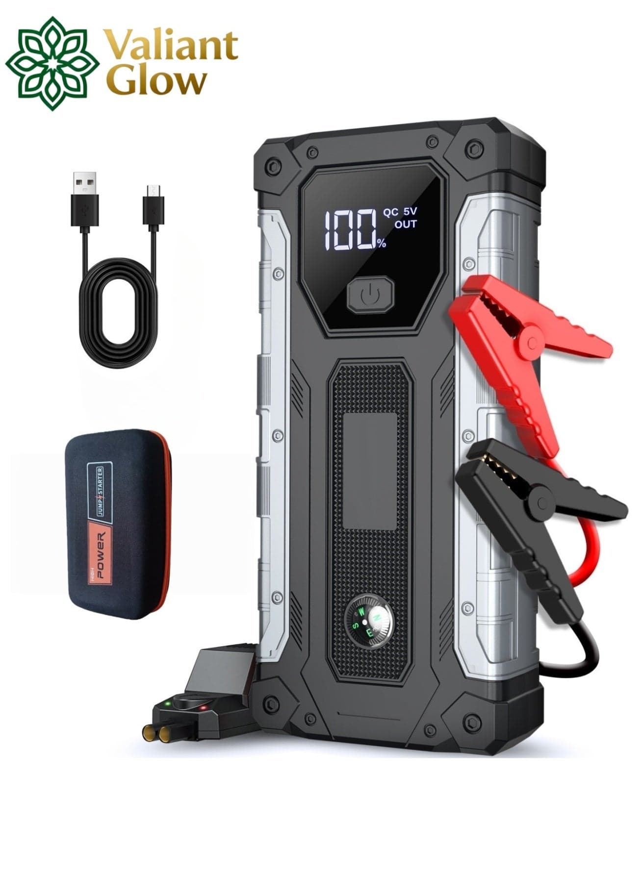 3000A car Jump Starter Power Pack | 8000mAh power bank | 12V Car Battery Booster Jump Starter Power Bank (up to All Gas or 10.0L Diesel Engine) | Portable Car Starter with LED Flashlight | Jump Pack with Jump Leads