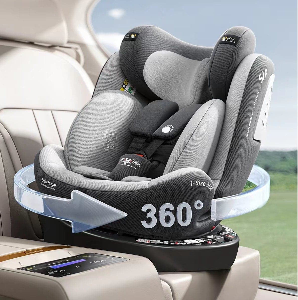 Heekin 360 Swivel i-Size Baby Car Seat with ISOFIX, for Newborn to 12 Years Old (40-150cm), Group 0+/1/2/3, Rear Facing with 5 Recline Positions