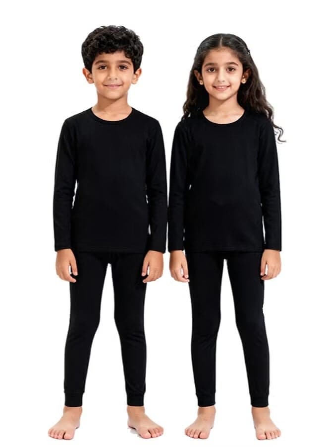 Children's Thermal Underwear, Thermal Underwear Set for Boys and Girls for 4-16 Years Kids(Black)