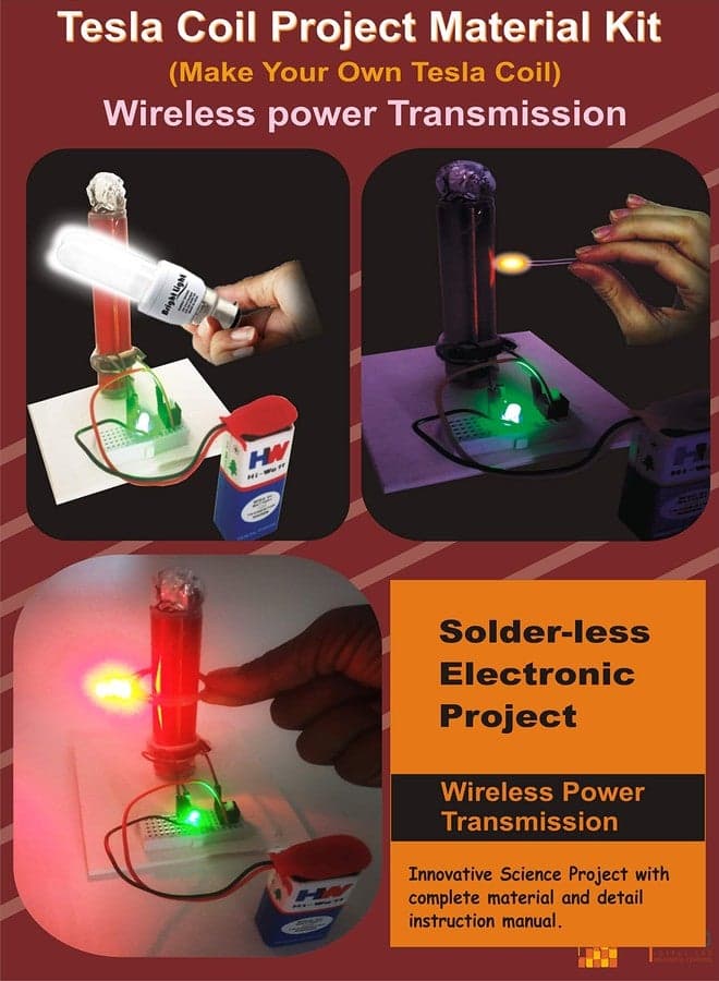 SaFaL Tesla Coil - Wireless Transmission DIY Kit on Breadboard. Science School Project. with Theory, Circuit and Usage Manual (Multicolour)