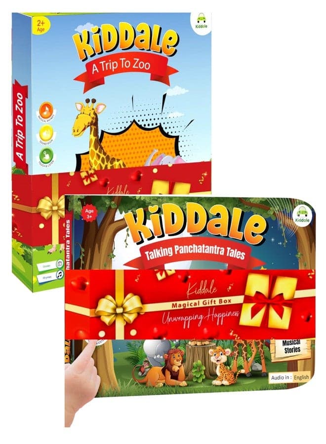 Kiddale Pack of 2 Musical Sound Books for Kids - Trip to Zoo & English Panchatantra Stories - Interactive Learning & Fun Sounds for Toddlers & Children