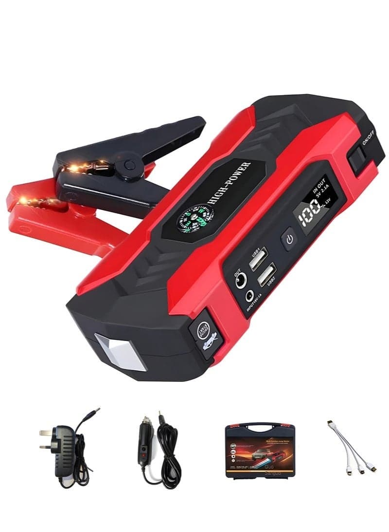 Portable Jumpstarter Powerbank - 12V Emergency 30000mAh Booster for Petrol Diesel Engines up to 6.0L Gas 3.0L with LED Flashlight & Charger Cables