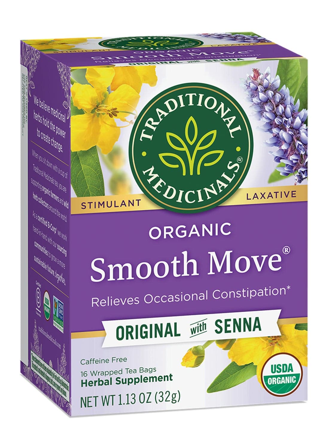Organic Smooth Laxative, Relieves Occasional Constipation,Caffeine Free, 16 Tea Bags