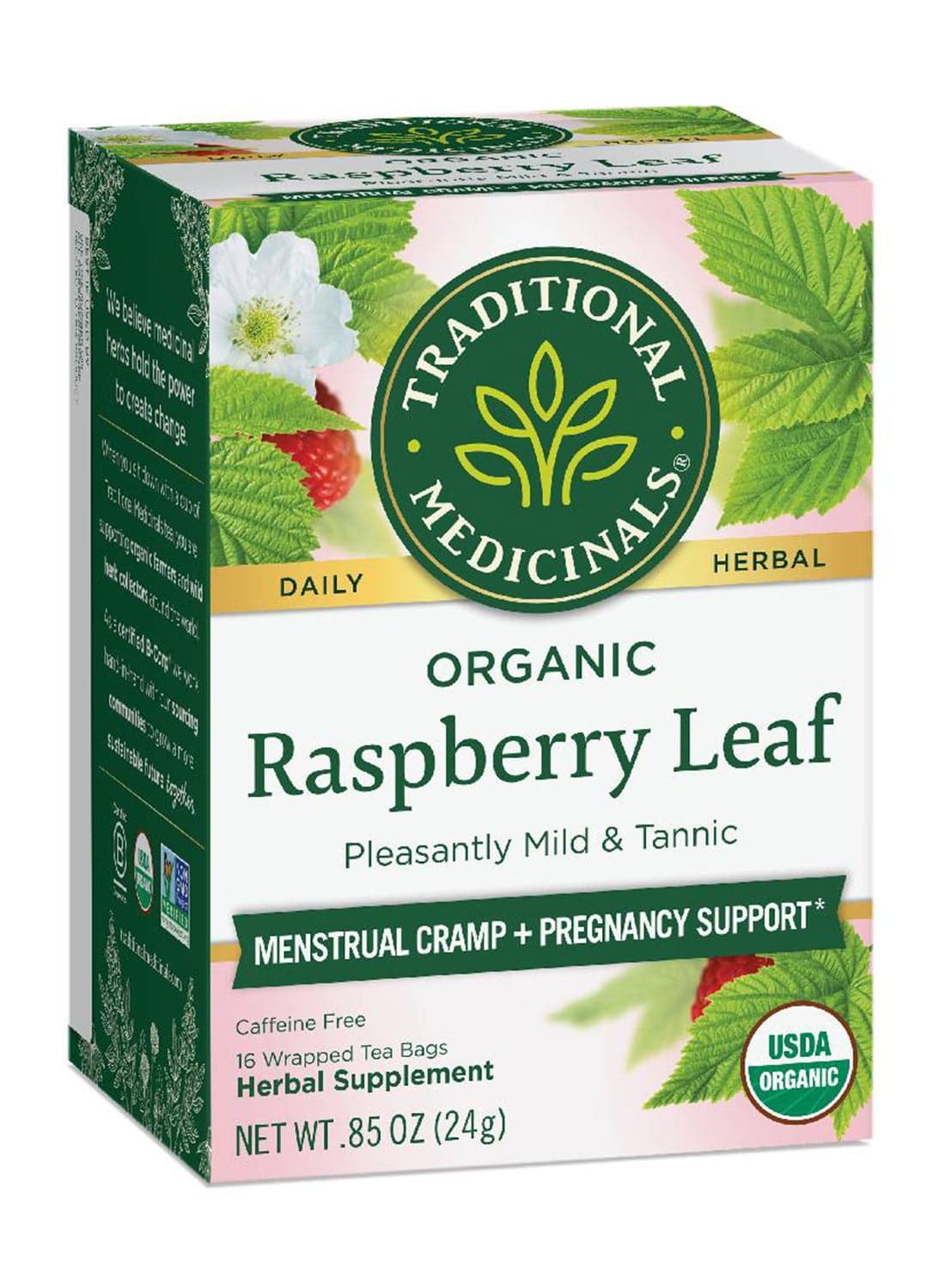 Organic Raspberry Leaf, Ideal for Menstrual Cramp and Pregnancy Support, Caffeine Free, 16 Tea Bags
