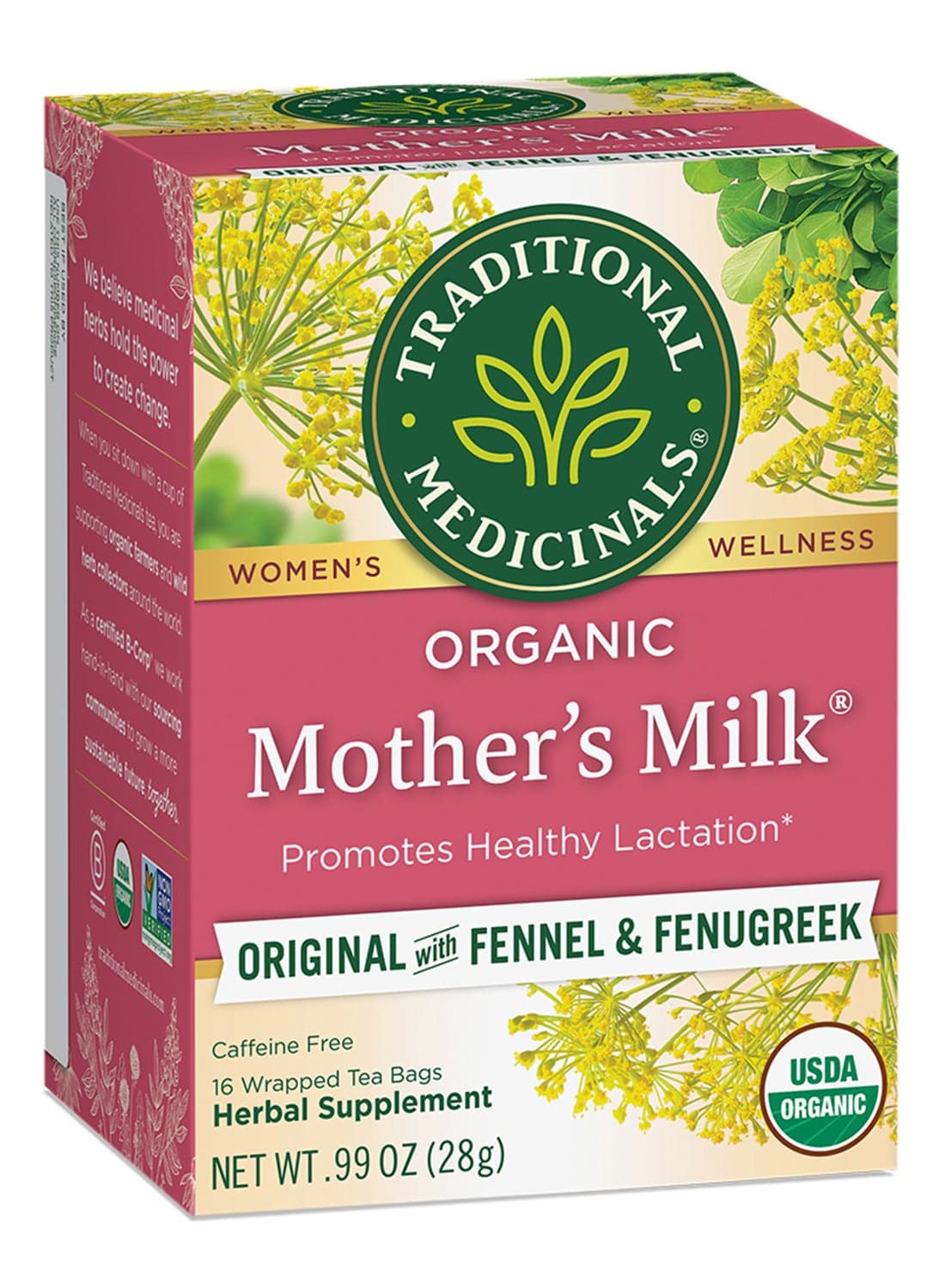 Organic Mother's Milk, Promotes Healthy Lactation, Fennel & Fenugreek, Caffeine Free, 16 Tea Bags